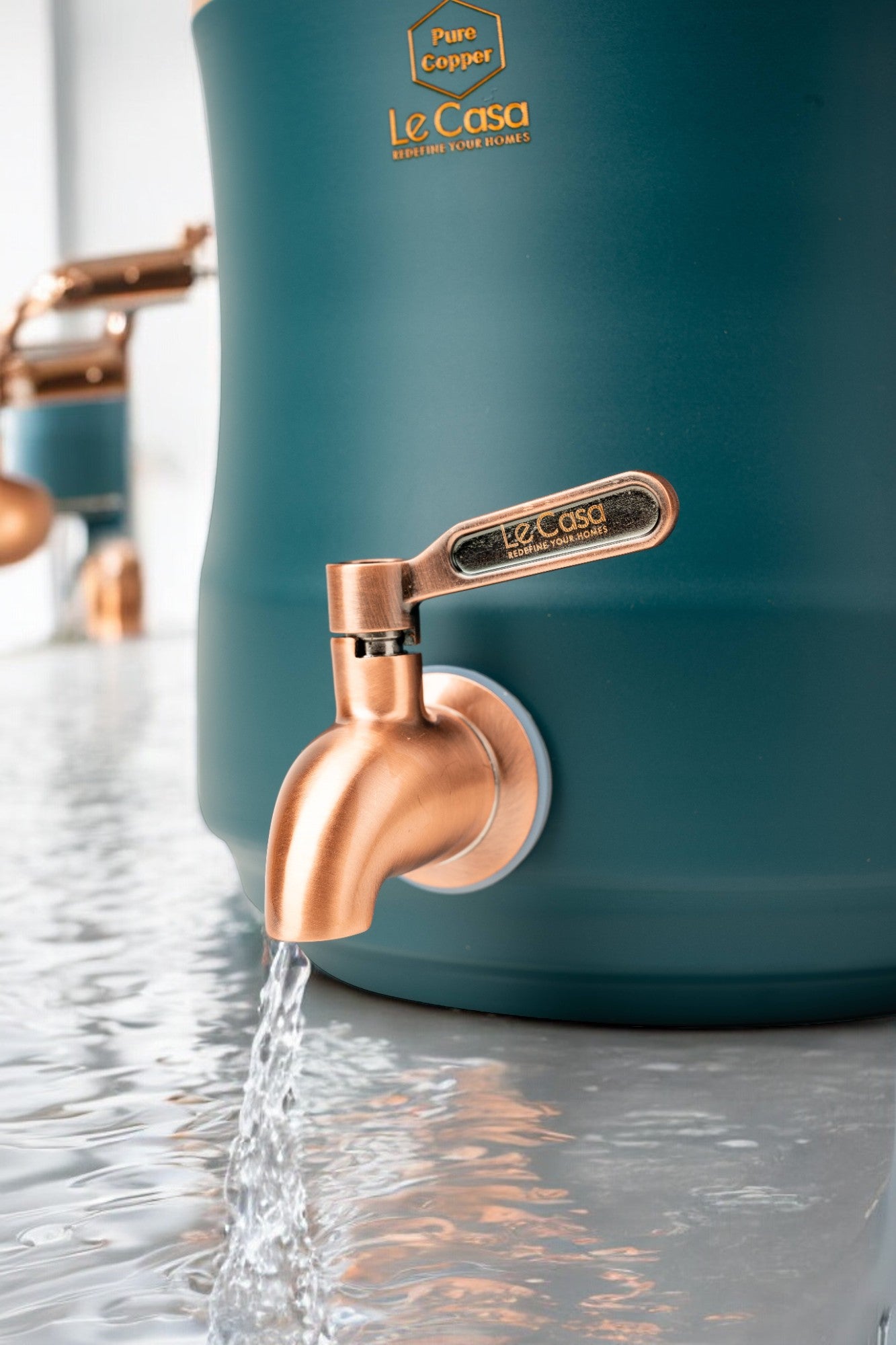 LeCasa - Wagon Copper Water Dispenser with Brass (Pital) Tap - Dark Cyan | Capacity - 5 Litre / 5000ML | 100% Pure Copper with ISO Certification |