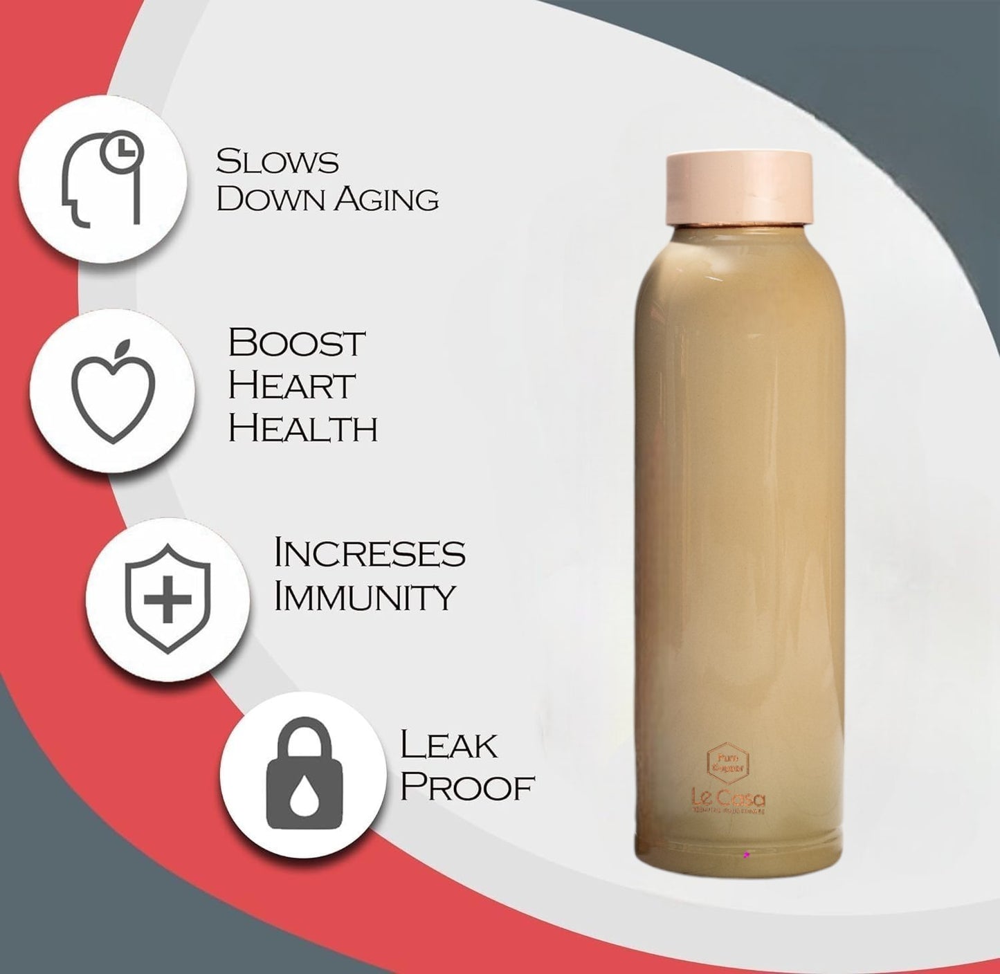LeCasa - Duro Sports Copper Water Bottle 950ML | Color - Pear Green | 100% Pure Copper with ISO Certification | BPA Free, Leak Proof, Rust Free & Eco Friendly |