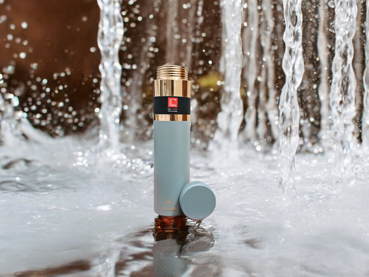 LeCasa - Greek Copper Water Bottle 1000ML | Color - Berrish Grey | 100% Pure Copper With ISO Certification |
