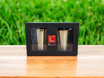 LeCasa - Kansa Glass with Gift Box Packaging | Design - Straight Set of 2 | Capacity - 300ML Each | 100% Pure Kansa Material with ISO Certification |