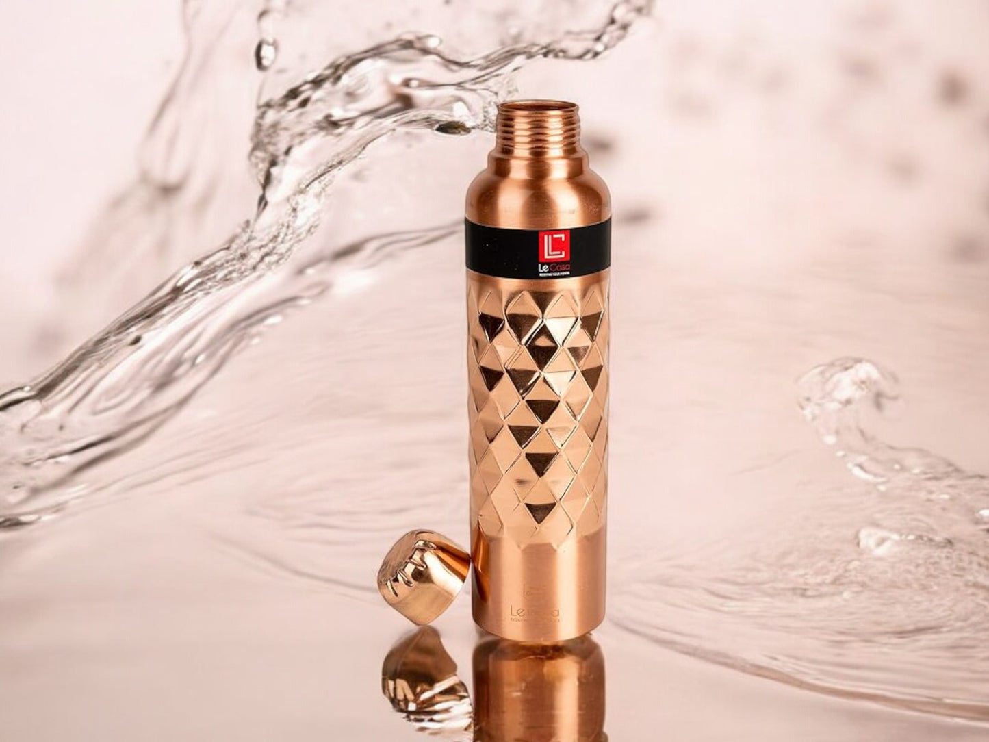 LeCasa - Moksha Matt Copper Water Bottle 1000ML | Color - Matt | 100% Pure Copper With ISO Certification |
