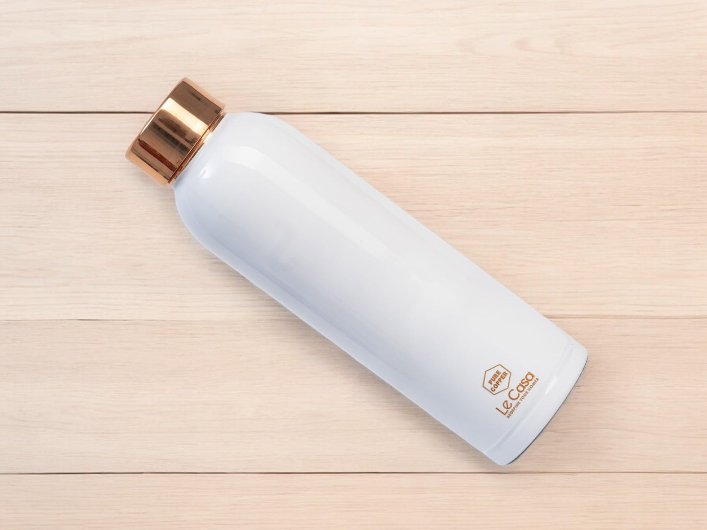 LeCasa - Duro Sports Copper Water Bottle 1000ML | Color - White | 100% Pure Copper with ISO Certification | BPA Free, Leak Proof, Rust Free & Eco Friendly |