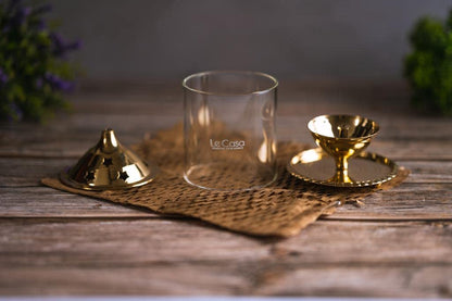LeCasa - Brass Shraddha Diya With Glass Cover - Small | Made With Traditional Design - Made in India Product | 100% Pure Brass Material With ISO Certification |