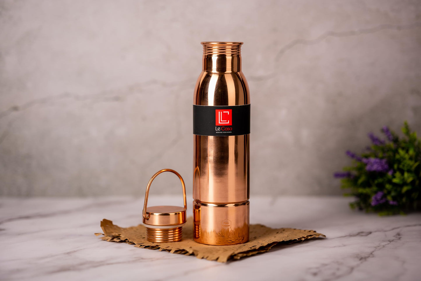LeCasa - Hazel 5PC Copper Gift Set | 1 Copper Bottle - 1000ML & 4 Copper Tumbler 310ML Each | 100% Pure Copper With ISO Certification | BPA Free, Leak Proof & Eco Friendly |