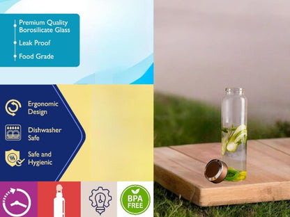 LeCasa - Borosilicate Glass Bottle With Copper Colour Screw Lid - 3080 | Capacity - 500ML | 100% Pure Borosolicate Glass With ISO Certification | BPA Free, Leak Proof, Rust Free & Eco Friendly |