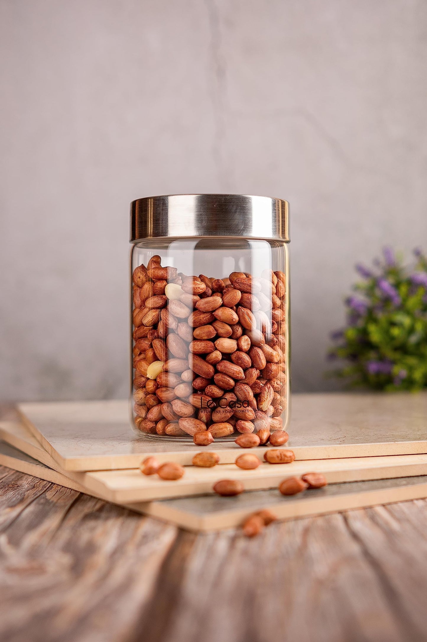 LeCasa - AirTight Borosilicate Round Glass Jar With Screw Steel Lid 900ML | 100% Borosilicate Glass With ISO Certification | Ideal Use For - Storage, Serving, Snacks, Grocery Storage |
