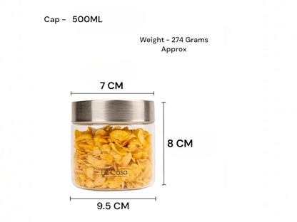 LeCasa - AirTight Borosilicate Round Glass Jar With Screw Steel Lid 4700ML | 100% Borosilicate Glass With ISO Certification | Ideal Use For - Storage, Serving, Snacks, Grocery Storage |