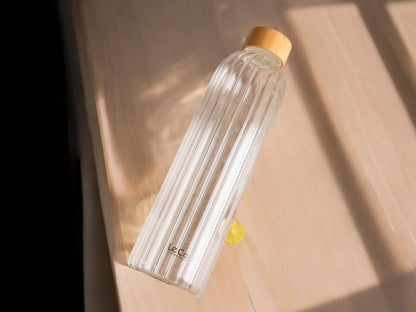 LeCasa - Madie Borosilicate Water Bottle With Bamboo Screw Lid 1000ML | 100% Borosilicate Glass With ISO Certification |