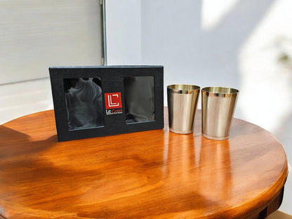 LeCasa - Kansa Glass with Gift Box Packaging | Design - Straight Set of 2 | Capacity - 300ML Each | 100% Pure Kansa Material with ISO Certification |