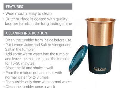 LeCasa - Energy Copper Water Tumbler 500ML | Color - C.Green | 100% Pure Copper With ISO Certification |