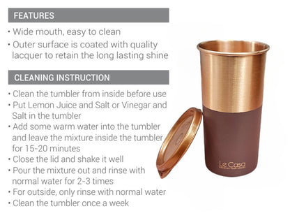 LeCasa - Energy Copper Water Tumbler 500ML | Color - Terracotta | 100% Pure Copper With ISO Certification |