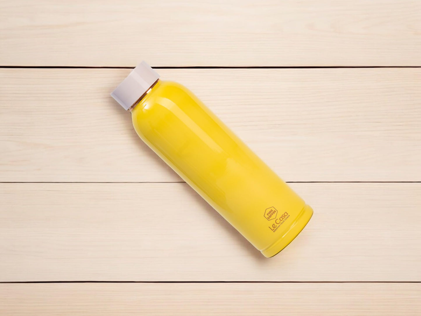 LeCasa - Duro Sports Copper Water Bottle 1000ML | Color - Yellow | 100% Pure Copper with ISO Certification | BPA Free, Leak Proof, Rust Free & Eco Friendly |