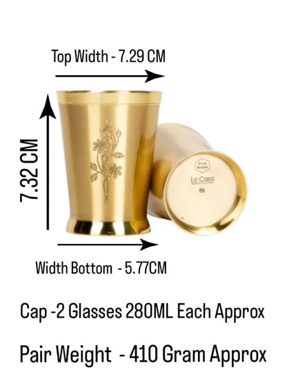 LeCasa - Wave Brass Tumbler Gift Box Packing | Set of - 2 | Capacity - 280ML Each | 100% Brass with ISO Certification |