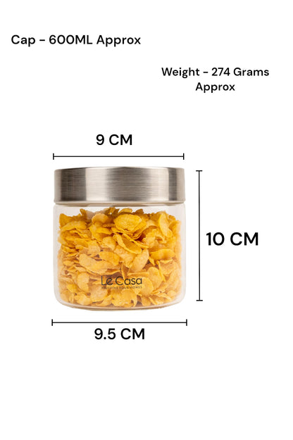 LeCasa - AirTight Borosilicate Round Glass Jar With Screw Steel Lid 4700ML | 100% Borosilicate Glass With ISO Certification | Ideal Use For - Storage, Serving, Snacks, Grocery Storage |