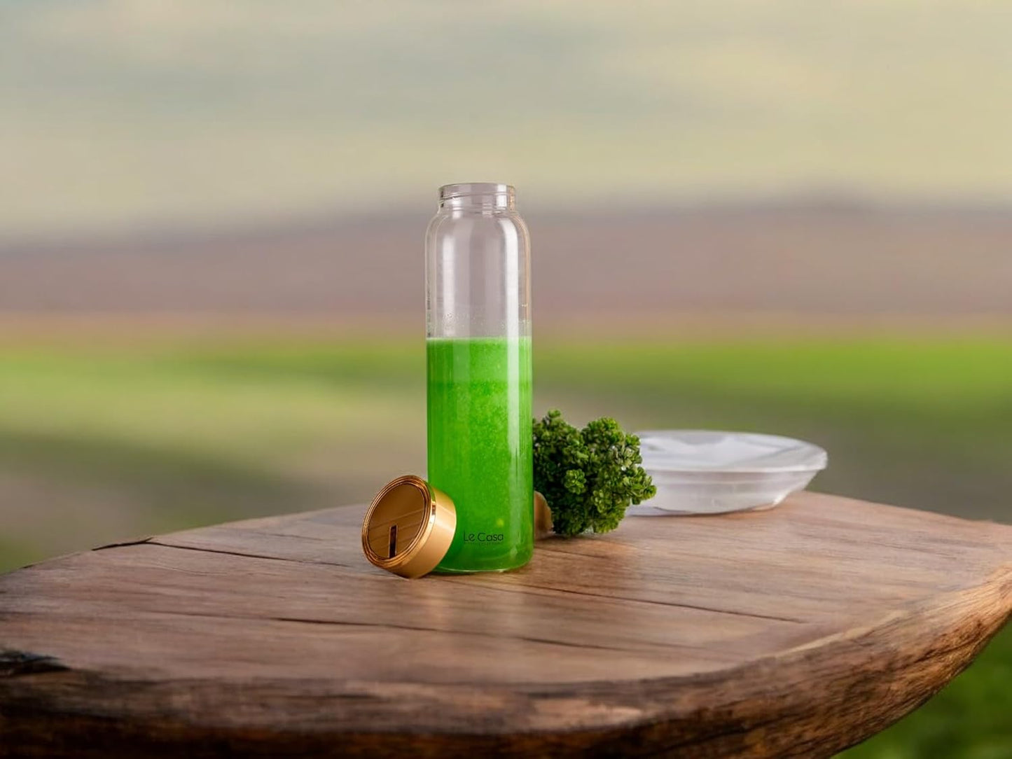LeCasa - Borosilicate Glass Bottle With Golden Colour Screw Lid - 3036 | Capacity - 750ML | 100% Pure Borosolicate Glass With ISO Certification |