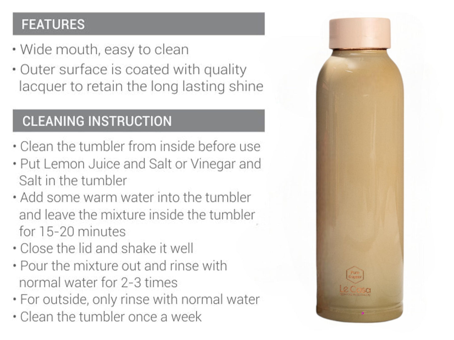 LeCasa - Duro Sports Copper Water Bottle 950ML | Color - Pear Green | 100% Pure Copper with ISO Certification | BPA Free, Leak Proof, Rust Free & Eco Friendly |