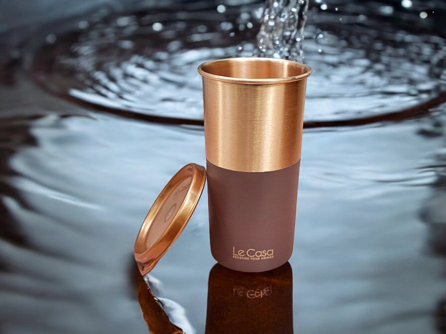 LeCasa - Energy Copper Water Tumbler 500ML | Color - Terracotta | 100% Pure Copper With ISO Certification |