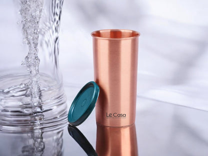 LeCasa - Energy Copper Water Tumbler 500ML Matt With Plastic Lid | 100% Pure Copper With ISO Certification |