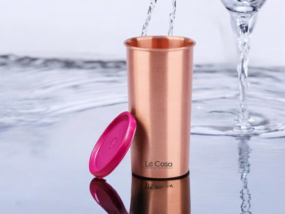 LeCasa - Energy Copper Water Tumbler 500ML Matt With Plastic Lid | 100% Pure Copper With ISO Certification |