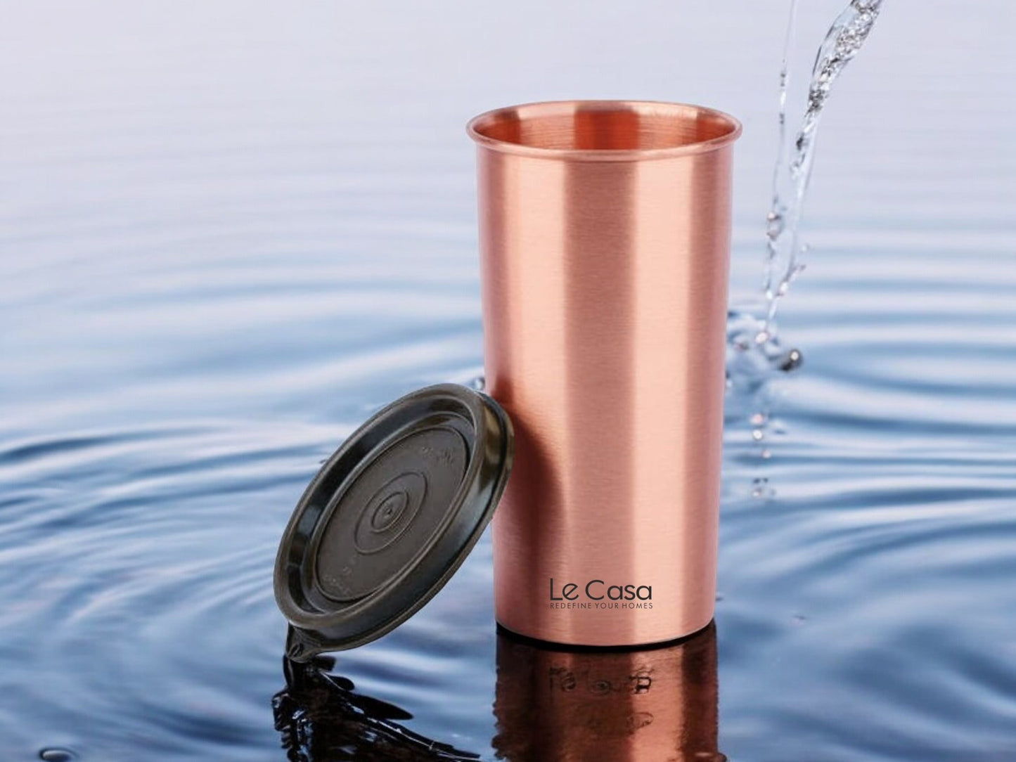 LeCasa - Energy Copper Water Tumbler 500ML Matt With Plastic Lid | 100% Pure Copper With ISO Certification |