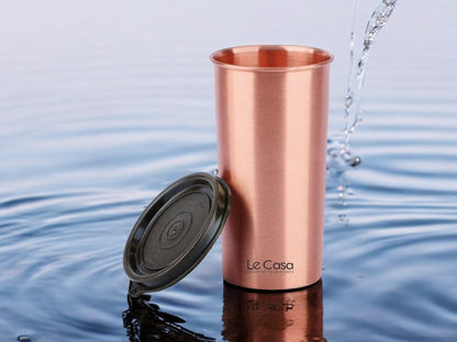 LeCasa - Energy Copper Water Tumbler 500ML Matt With Plastic Lid | 100% Pure Copper With ISO Certification |