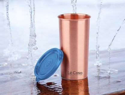 LeCasa - Energy Copper Water Tumbler 500ML Matt With Plastic Lid | 100% Pure Copper With ISO Certification |