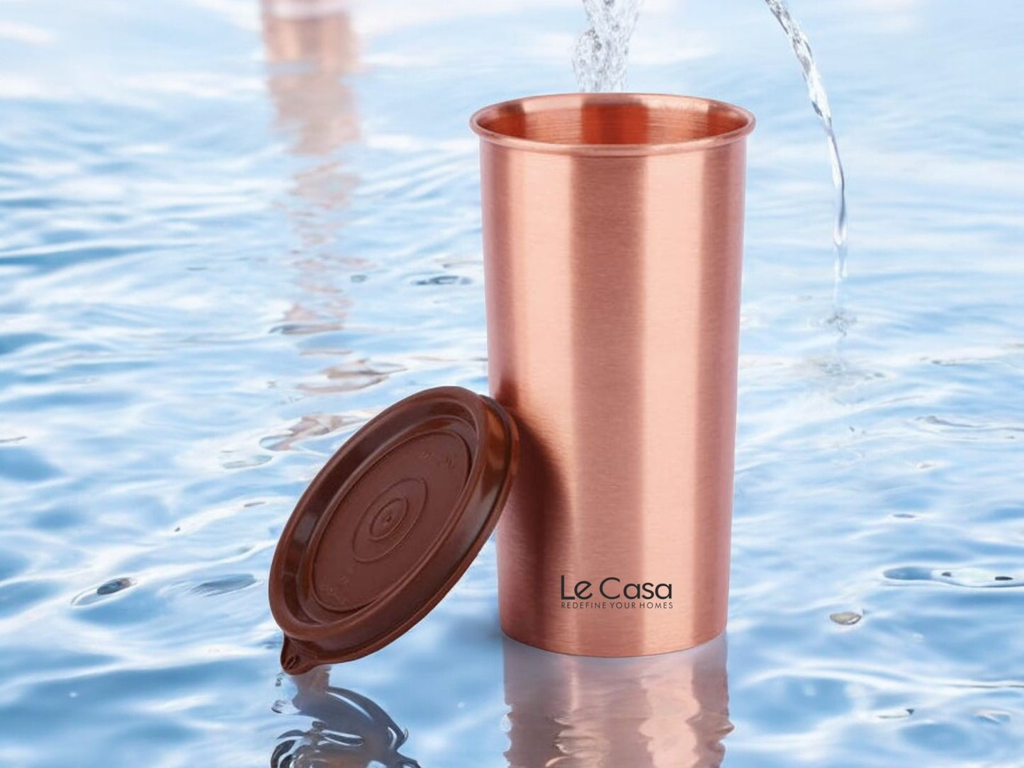 LeCasa - Energy Copper Water Tumbler 500ML Matt With Plastic Lid | 100% Pure Copper With ISO Certification |
