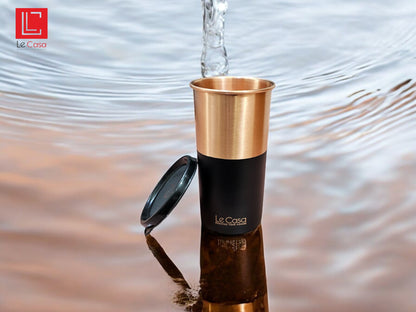 LeCasa - Energy Copper Water Tumbler 500ML | Color - Black | 100% Pure Copper With ISO Certification |
