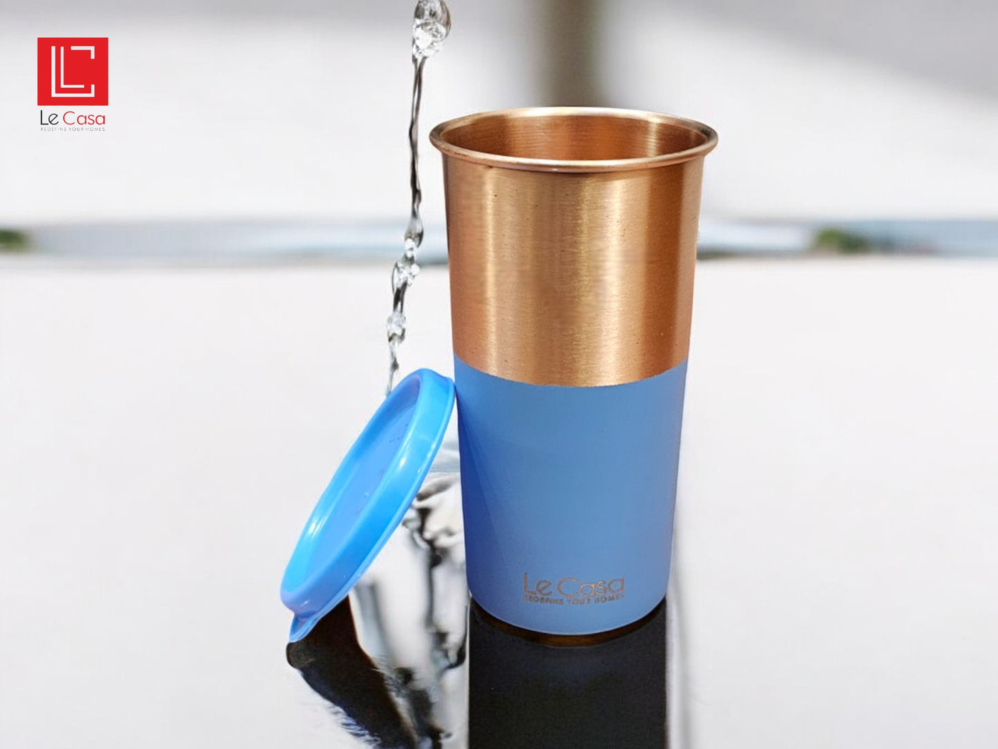 LeCasa - Energy Copper Water Tumbler 500ML | Color - Blue | 100% Pure Copper With ISO Certification |
