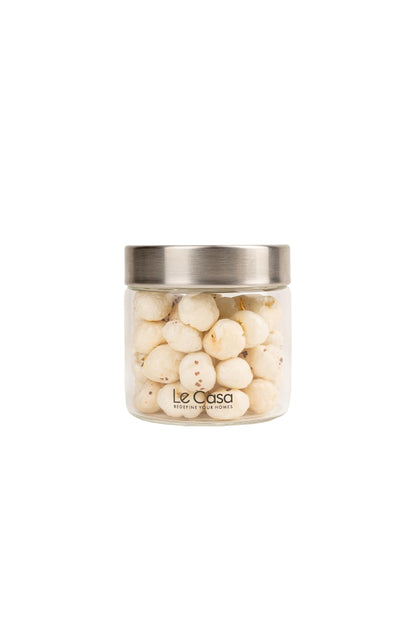 LeCasa - AirTight Borosilicate Round Glass Jar With Screw Steel Lid 500ML | 100% Borosilicate Glass With ISO Certification | Ideal Use For - Storage, Serving, Snacks, Grocery Storage |