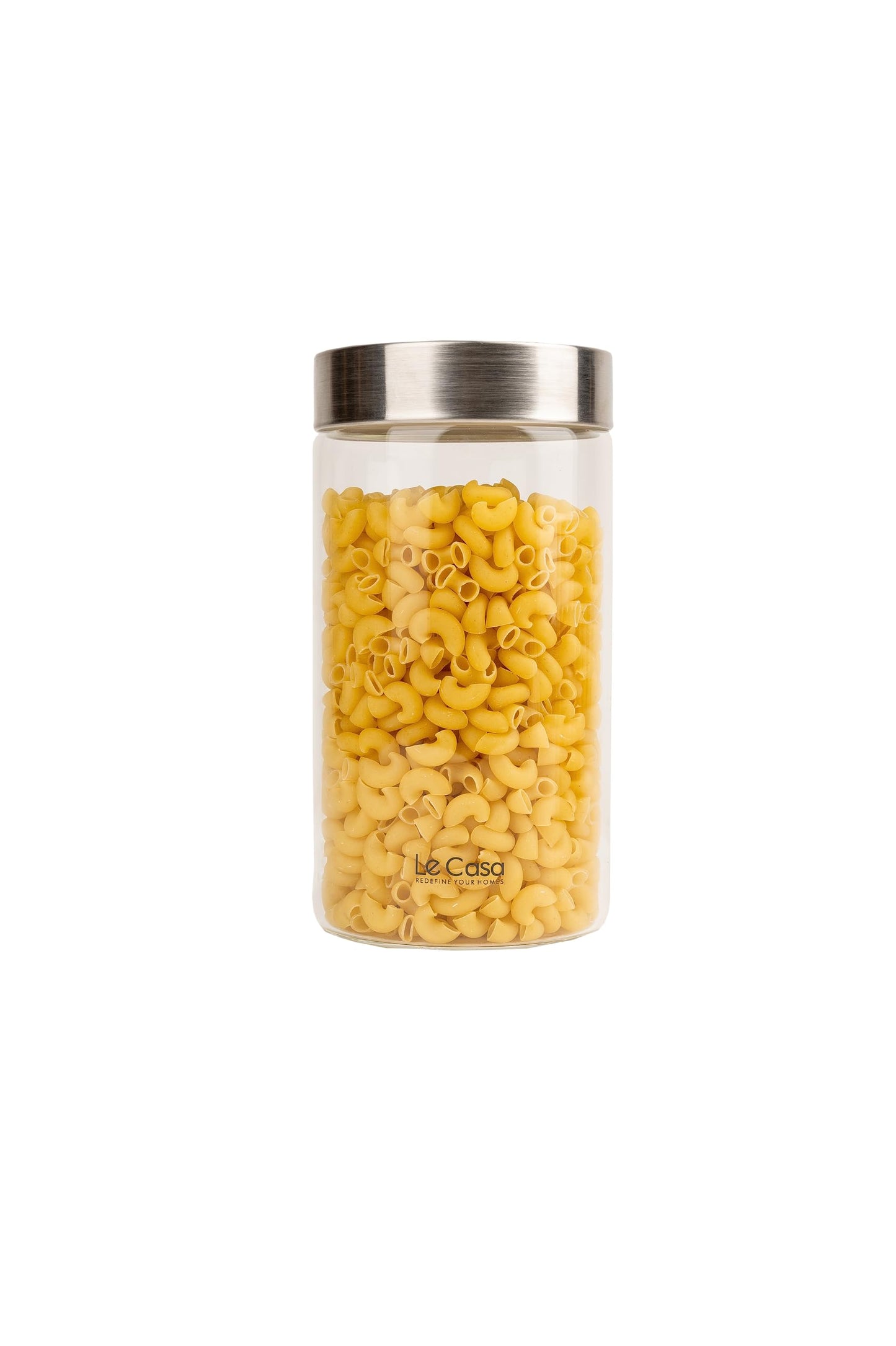 LeCasa - AirTight Borosilicate Round Glass Jar With Screw Steel Lid 1200ML | 100% Borosilicate Glass With ISO Certification | Ideal Use For - Serving, Snacks Storage, Grocery Storage |