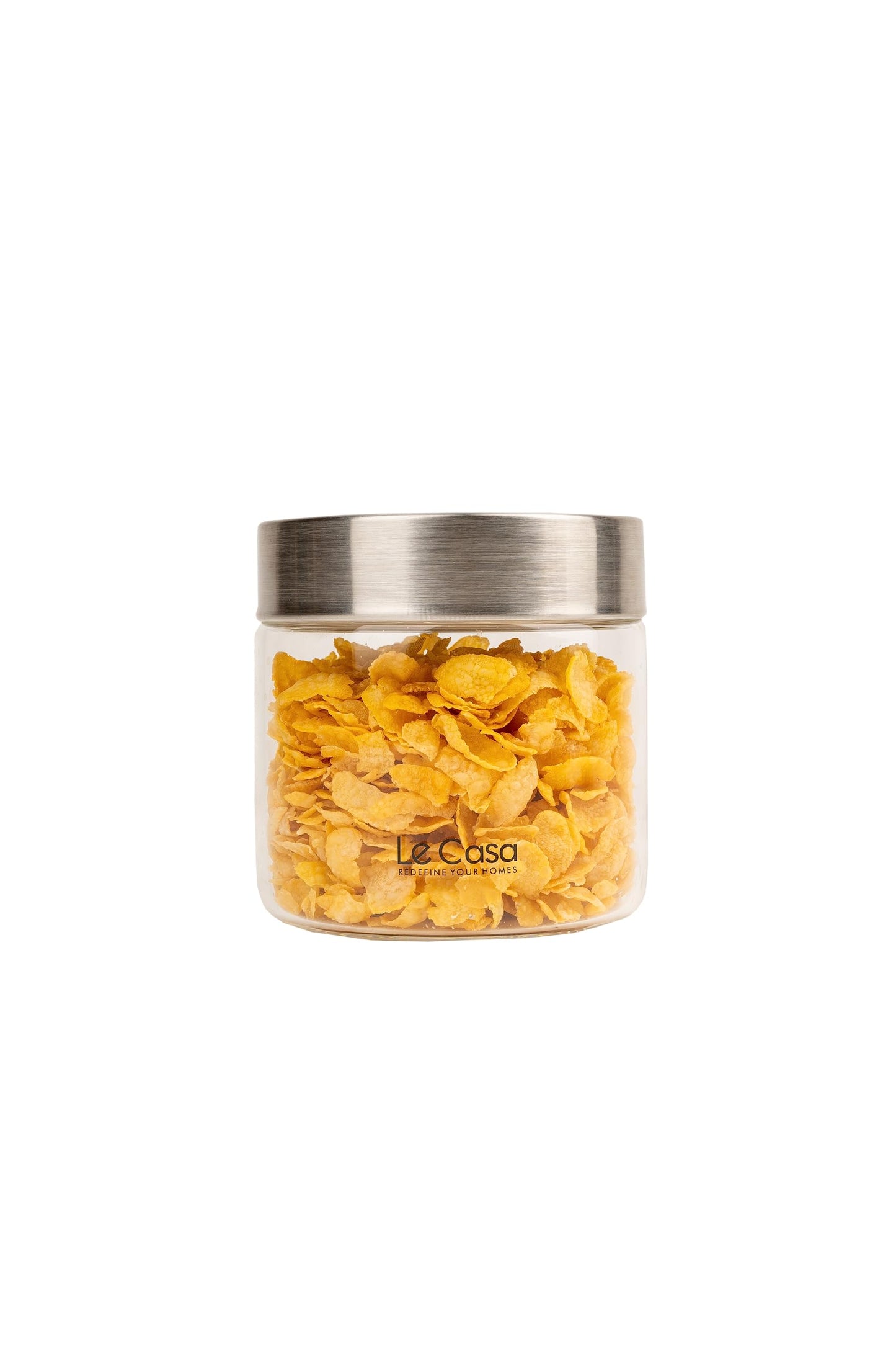 LeCasa - AirTight Borosilicate Round Glass Jar With Screw Steel Lid 600ML | 100% Borosilicate Glass With ISO Certification | Ideal Use For - Storage, Serving, Snacks, Grocery Storage |