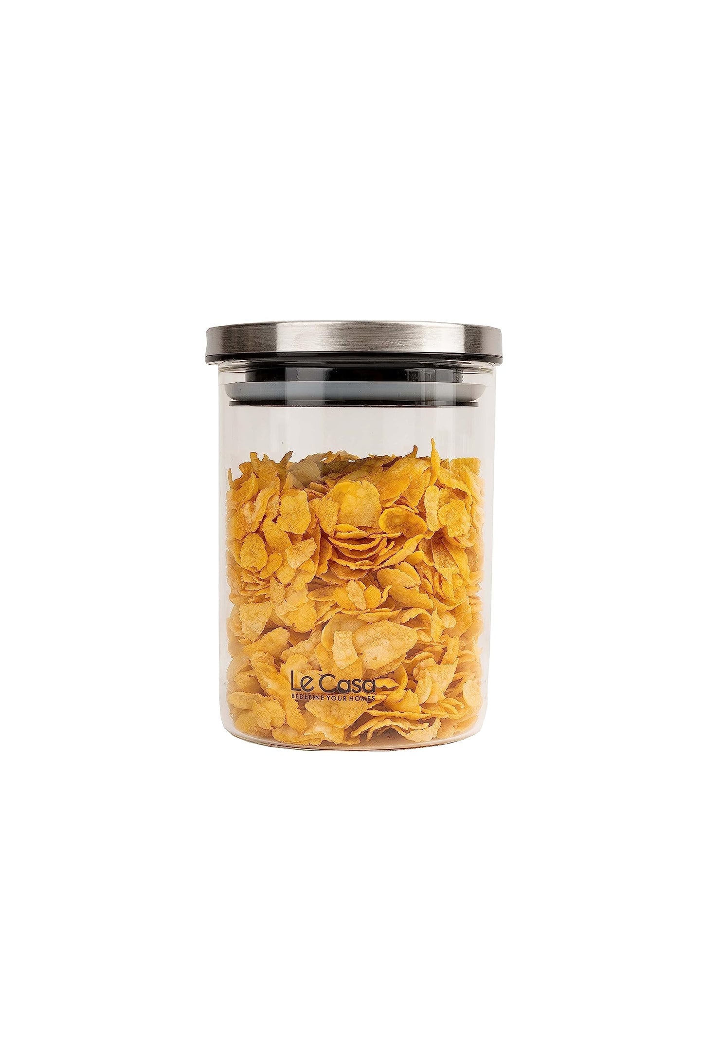 LeCasa - Denver Airtight Borosilicate Round Glass Jar With Steel Push Lid 700ML | 100% Borosilicate Glass With ISO Certification | Ideal Use For - Storage, Serving, Snacks , Grocery Storage |