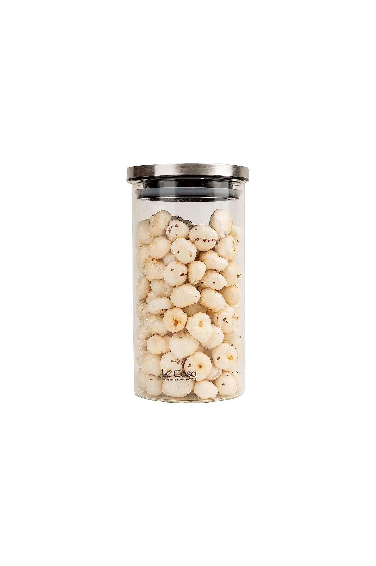 LeCasa - Denver Airtight Borosilicate Round Glass Jar With Steel Push Lid 1100ML | 100% Borosilicate Glass With ISO Certification | Ideal Use For - Storage, Serving, Snacks, Grocery Storage |