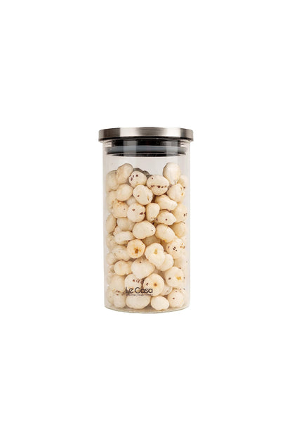 LeCasa - Denver Airtight Borosilicate Round Glass Jar With Steel Push Lid 1100ML | 100% Borosilicate Glass With ISO Certification | Ideal Use For - Storage, Serving, Snacks, Grocery Storage |