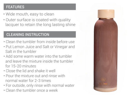 LeCasa - Duro Sports Copper Water Bottle 950ML | Color - Terracotta | 100% Pure Copper with ISO Certification | BPA Free, Leak Proof, Rust Free & Eco Friendly |