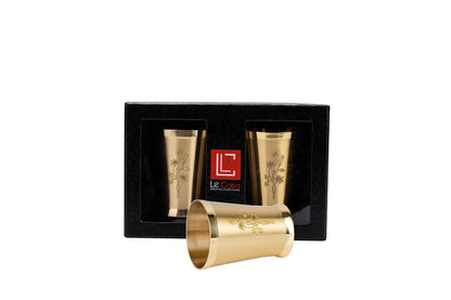LeCasa - Wave Brass Tumbler Gift Box Packing | Set of - 2 | Capacity - 280ML Each | 100% Brass with ISO Certification |