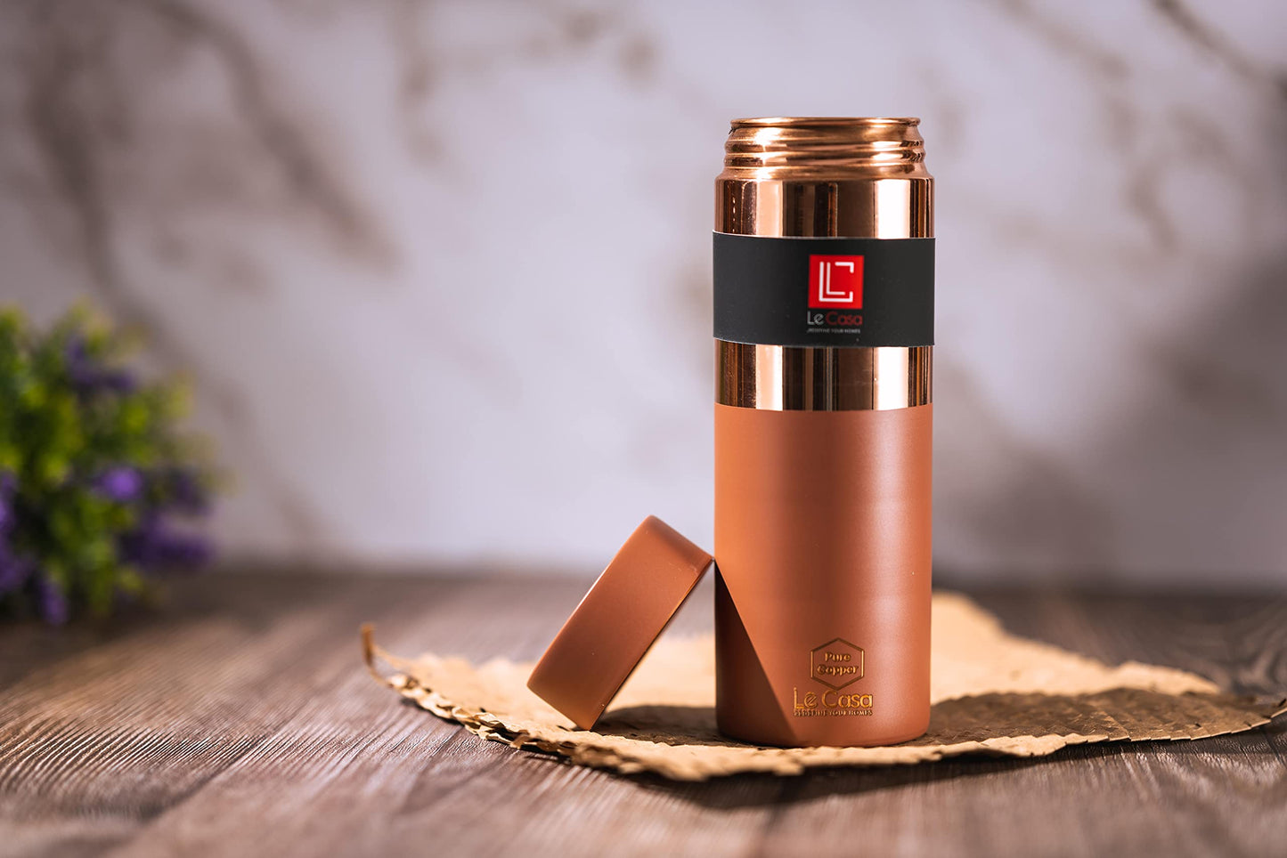 LeCasa - Greek Copper Water Bottle 500ML | Color - Terracotta | 100% Pure Copper With ISO Certification |