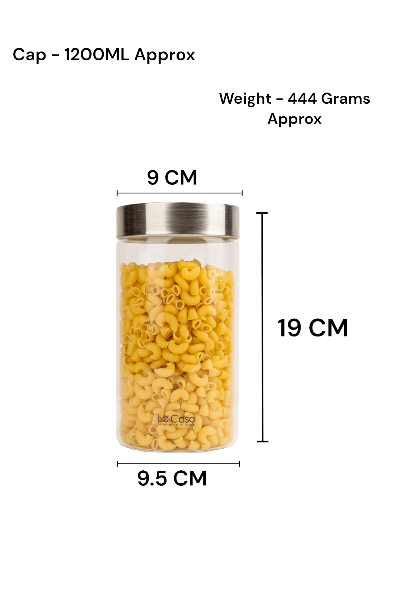 LeCasa - AirTight Borosilicate Round Glass Jar With Screw Steel Lid 4700ML | 100% Borosilicate Glass With ISO Certification | Ideal Use For - Storage, Serving, Snacks, Grocery Storage |