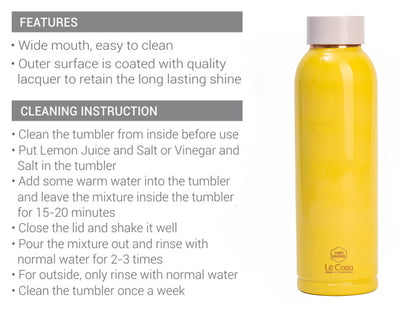 LeCasa - Duro Sports Copper Water Bottle 1000ML | Color - Yellow | 100% Pure Copper with ISO Certification | BPA Free, Leak Proof, Rust Free & Eco Friendly |