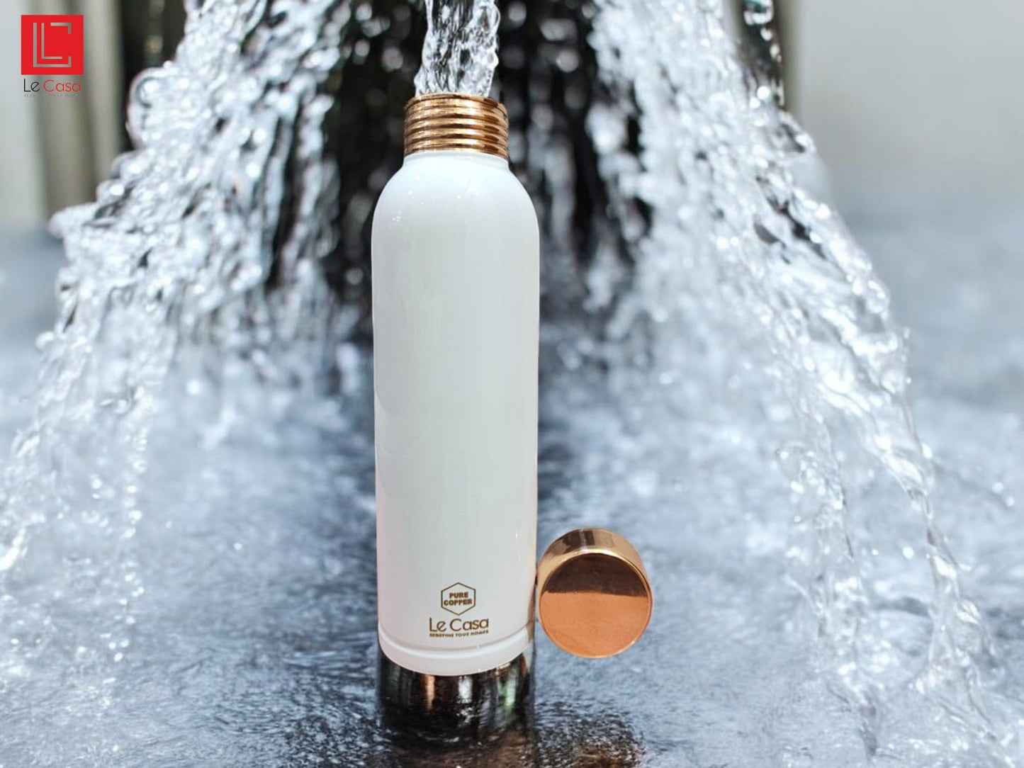 LeCasa - Duro Sports Copper Water Bottle 1000ML | Color - White | 100% Pure Copper with ISO Certification | BPA Free, Leak Proof, Rust Free & Eco Friendly |