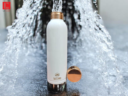 LeCasa - Duro Sports Copper Water Bottle 1000ML | Color - White | 100% Pure Copper with ISO Certification | BPA Free, Leak Proof, Rust Free & Eco Friendly |