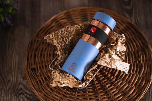LeCasa - Greek Copper Water Bottle 500ML | Color - Sky Blue | 100% Pure Copper With ISO Certification |