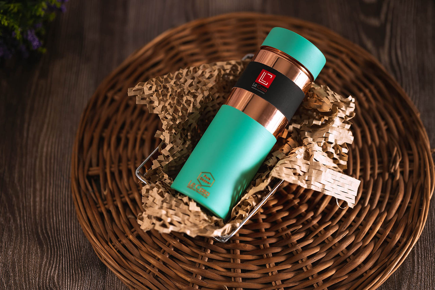 LeCasa - Greek Copper Water Bottle 500ML | Color - C.Green | 100% Pure Copper With ISO Certification |
