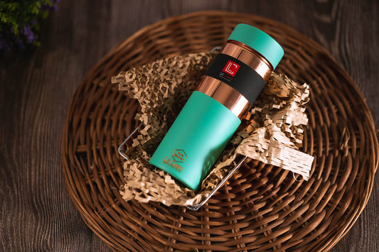 LeCasa - Greek Copper Water Bottle 500ML | Color - C.Green | 100% Pure Copper With ISO Certification |