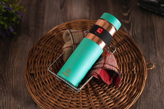 LeCasa - Greek Copper Water Bottle 1000ML | Color - C.Green | 100% Pure Copper With ISO Certification |