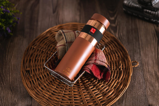 LeCasa - Greek Copper Water Bottle 1000ML | Color - Terracotta | 100% Pure Copper With ISO Certification |