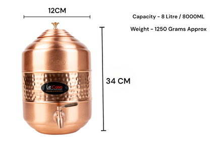 LeCasa - Aqua Cool Copper Water Dispenser with Brass (Pital) Tap | Capacity - 8 Litre / 8000ML | 100% Pure Copper with ISO Certification |