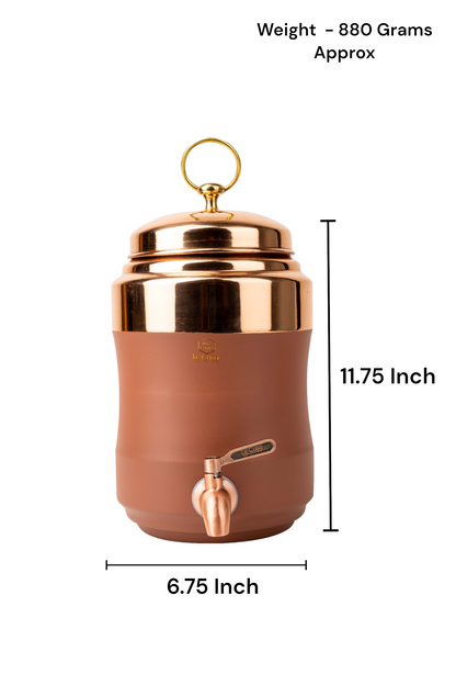 LeCasa - Wagon Copper Water Dispenser with Brass (Pital) Tap - Terracotta | Capacity - 5 Litre / 5000ML | 100% Pure Copper with ISO Certification |