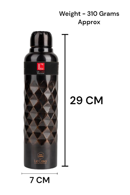 LeCasa - Moksha Antique Copper Water Bottle 1000ML | Color - Antique | 100% Pure Copper With ISO Certification |